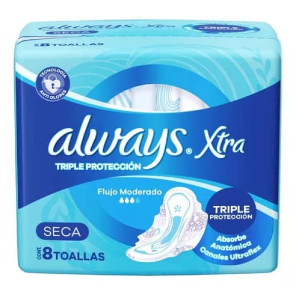 Always Xtra Triple Proteccion 8 Toallas Seca