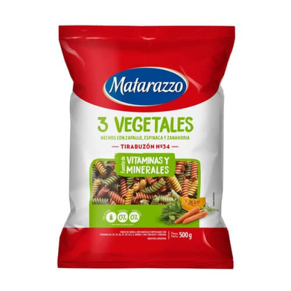 Matarazzo 3 Vegetales Fideos Tirabuzon Nº34 500gr