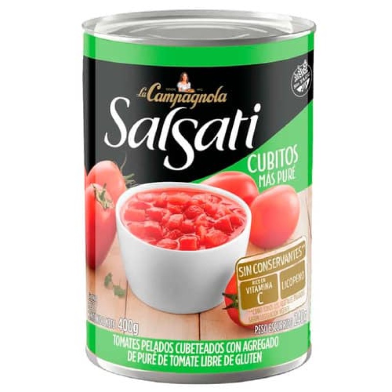 La Campagnola Salsati Tomates Pelados Cubitos Mas Pure 400gr La Campagnola Salsati Tomates Pelados Cubitos Mas Pure 400gr
