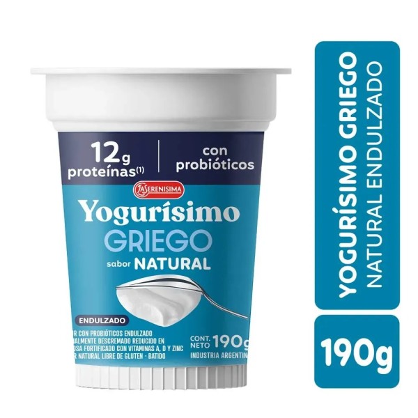 Yogur Yogurísimo Griego Natural Endulzado 190g