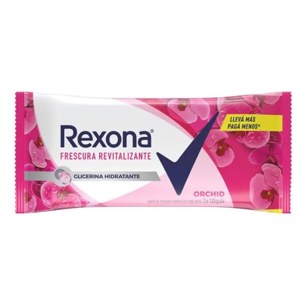 Rexona Jabon De Tocador Frescura Revitalizante Orchid Con Glicerina Hidratante 3x125gr