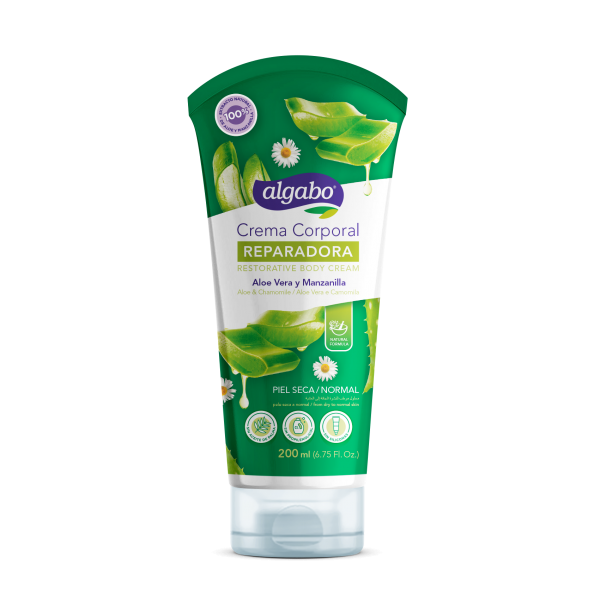 Algabo Crema Corporal Reparadora Aloe Vera y Manzanilla Para Piel Seca/Normal 200ml