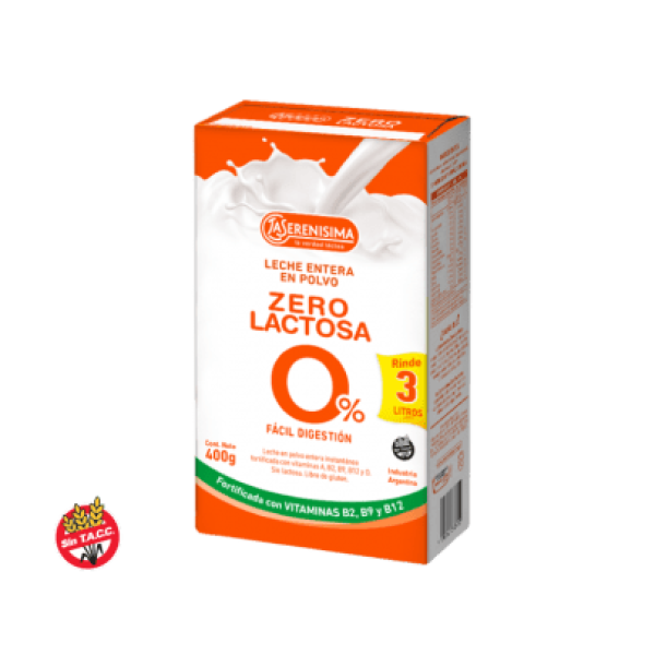 La Serenisima Leche Entera En Polvo Zero Lactosa Fortificada Con Vitaminas 400gr