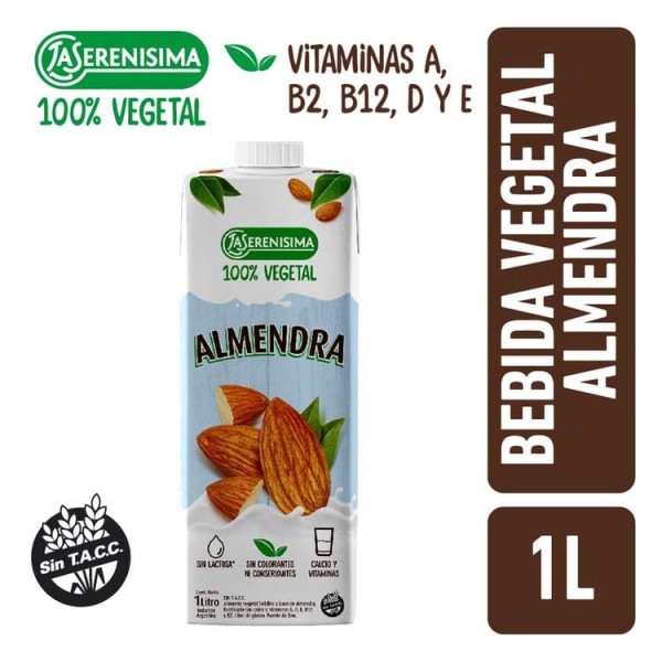 La Serenisima Alimento Vegetal Bebible A Base de Almendra 100% Vegetal 1L