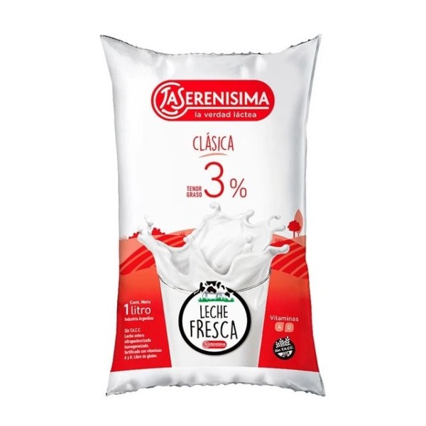 La Serenisima Leche Entera Clasica Sachet 1L