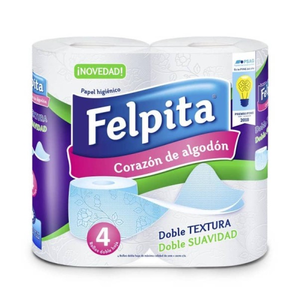 Felpita Papel Higienico Doble Hoja Corazon De Algodon 4 Rollos
