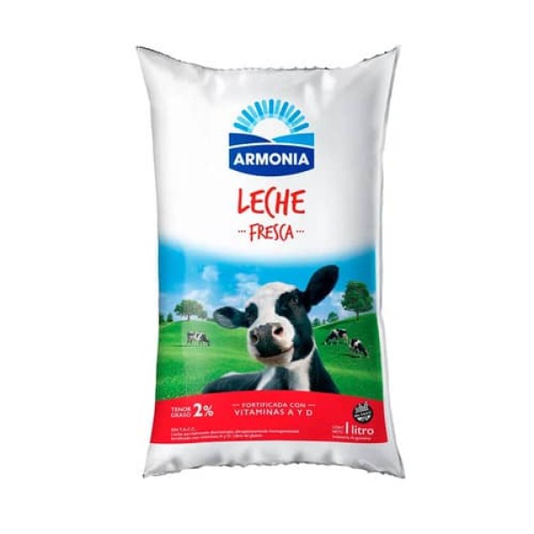 Armonia Leche Tenor Graso 2% Entera Sachet 1L