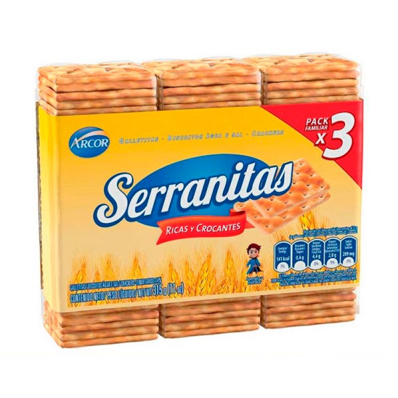 Arcor Serranitas Galletitas De Agua Pack x 3 315gr Arcor Serranitas Galletitas De Agua Pack x 3 315gr