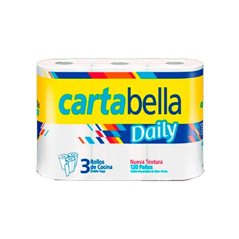 Cartabella Daily Rollos de Cocina Doble Hoja Pack por 3 120 Paños Cartabella Daily Rollos de Cocina Doble Hoja Pack por 3 120 Paños