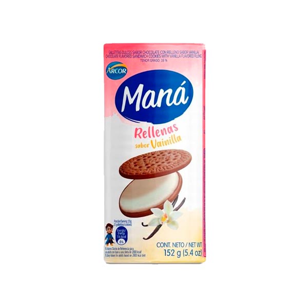 Mana Galletitas Dulces De Chocolate Rellenas Sabor Vainilla 152gr
